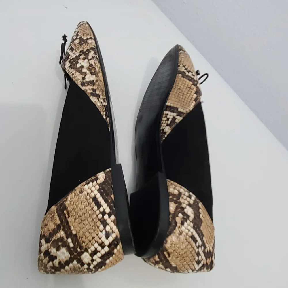 Zara Trafaluc Snakeskin Faux Suede Bow Flats - Picture 7 of 11